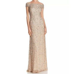 Adrianna Papell Off-the-Shoulder Sequined Gown